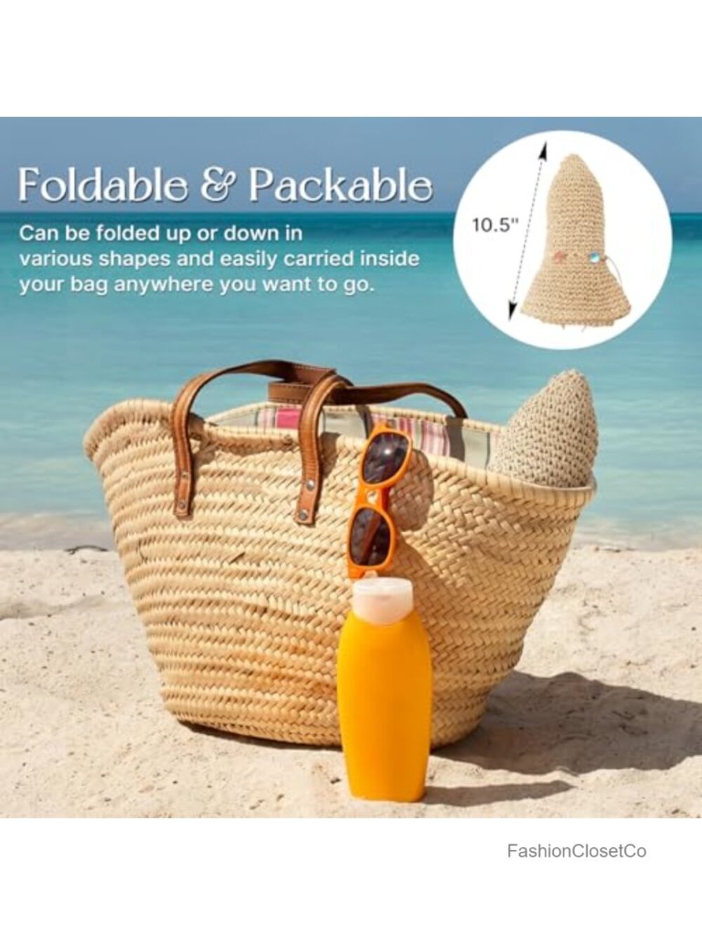 Handcrafted Paper Straw Bucket Hat with UPF 50+ Sun Protection, Foldable & - Picture 4 of 6